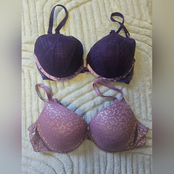 Victoria's Secret Other - Victoria's Secret & Pink Underwire Push-up Bras In Deep Purple and Soft Pink 34D